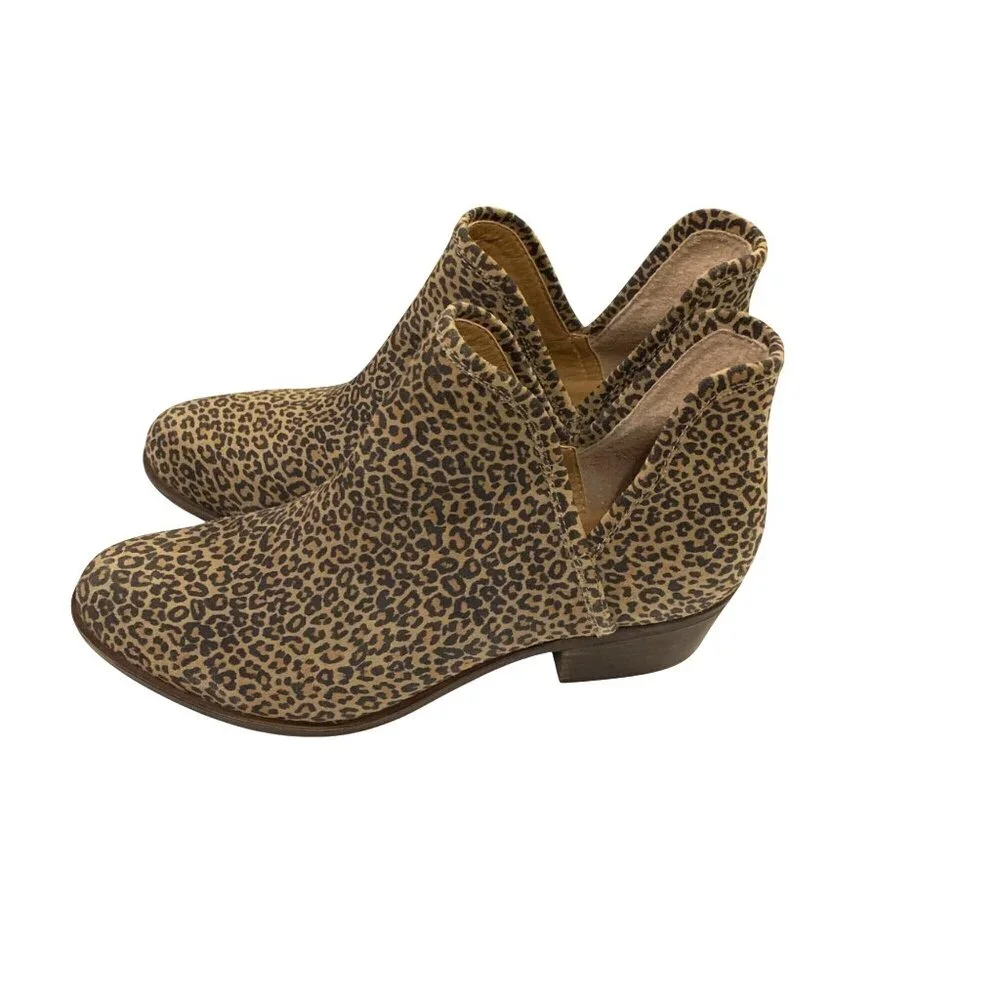 Lucky Brand Women's Leopard Block Heel Ankle Booties 8.5 Western Mob Wife Baddie